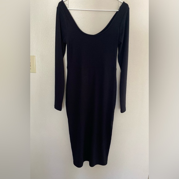 Forever 21 Black Sweater Dress Deep Scoop Ribbed Knit Long Bodycon Size Large - Picture 3 of 5